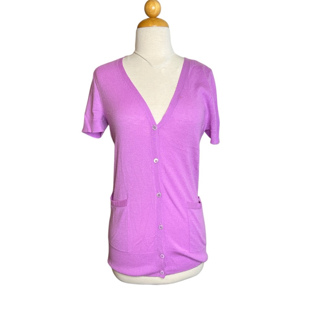 J.Crew Purple Short Sleeve Cashmere Sweater – Button Front
